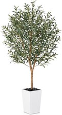 Artificial Olive Tree 180cm Fake Plant - with Real Wood Trunk & White AUCTION