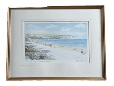SWANAGE BAY AND BALLARD DOWN SIGNED ROBIN DAVIDSON PRINT