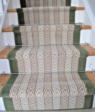 Green Herringbone Stair Rug Very Long Runner For Stairways Halls Plain Border