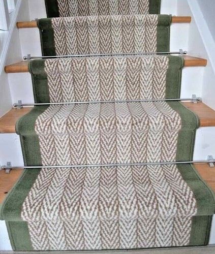 Green herringbone stair rug - stair,