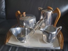 Picquot Ware Vintage Tea Set With Teapot, Water/Coffee, Sugar, Creamer & Tray ☆