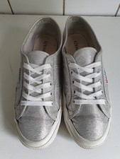 SUPERGA COTU UK 5 EU 38 WOMENS SILVER WHITE FLAT LACE UP TRAINERS SHOES