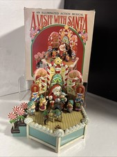 Vintage Enesco Music Box With Motion A Visit With Santa Lights Up ( DAMAGED )