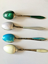 Vintage Sterling Silver & Enamel Norwegian Coffee, Tea Spoons x 4