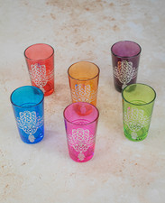 Moroccan Tea Glasses Multicoloured & Gold Set of 6 - Hand Painted Tea Glasses