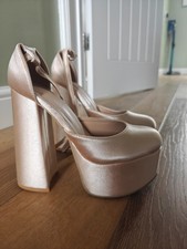 Satin Platform Block Heel Court Shoes – Party Bridal Heels, 37