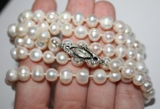Antique Extra Long Pearl Necklace Ornate Sterling Clasp Art Deco 1930-40s Opera
