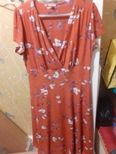 Joe Browns Ladies  V Neck Rust Coloured Floral Dress Size 18