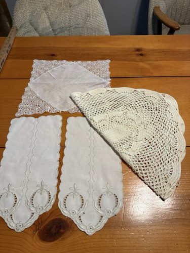 4pc white floral lace cotton - white,