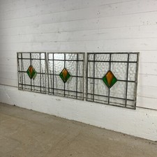 Set of 3 Reclaimed 1930s Deco Windows Leaded Lights with Coloured Glass