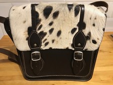 ROBERT PIETRI Cow Fur Print Dark Brown Leather Satchel Shoulder  Bag 