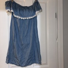 Light Blue Denim Off The Shoulder Mini Dress Lace Detail