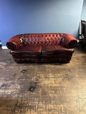 Superb Coil Sprung Vintage Oxblood Leather Chesterfield 3 Seater Sofa Uk Deliver