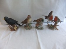Vintage Maruri Bisque Porcelain Bird Figurines Blackbird, Thrush, Sparrow, Robin