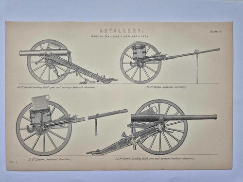 Antique print 1870 artillery - antique,