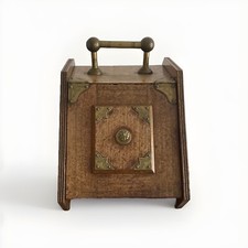 Antique Vintage Oak and Brass Coal Scuttle Box Fireplace & Stove Accessories VGC