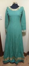 Ladies Turquoise Linen Medieval Dress with Gold Ribbon Trim Reenactment Size S