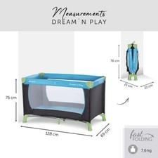 Hauck Dream' &Play Travel Cot 0+ Months Portable & Lightweight Baby Kids Blue UK