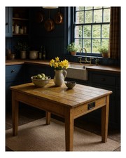 Victorian Pine Scrub Top Table, Antique Farmhouse Country Kitchen or Prep Table