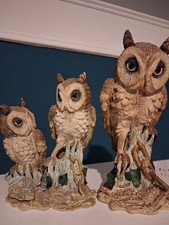 Beautiful Owl Figures 2 Piece Set Hand-painted Heavy Resin