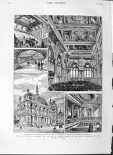 Original Old Antique Print 1882 Prince Wales London School Buildings Theatre