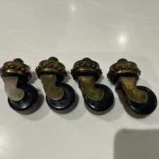SET OF 4 LARGE VICTORIAN ANTIQUE BRASS AND PORCELAIN CERAMIC  FURNITURE CASTORS