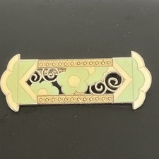 Pierre Bex Style Enamel Vintage Geometric Green/Cream Brooch