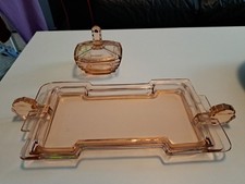 Vintage 1930s/1940s Art Deco Pink Dressing Table Set 2-Piece By Libochovice