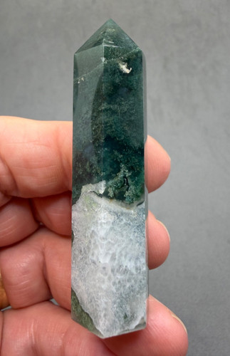 Moss agate crystal - , tower