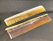 VINTAGE X2 ORNATE DESIGN LARGE HAIR COMBS IN BRASS AND SILVER PLATE