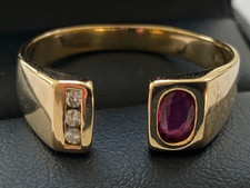 MENS GENTS 14CT GOLD RUBY AND