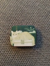 1940;s Vintage Small Hinged Tin Box With Cat On Top Face
