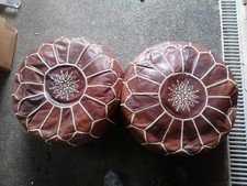 Pair Of Moroccan Leather Pouffes