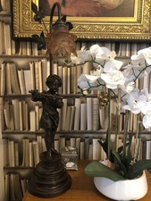 LARGE HEAVY FIGURAL TABLE LAMP RESIN BRONZE FINISH METAL EFFECT GIRL  FLUTE 27”