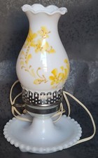 French Country Cottage Core Vintage Lamp Antique Milkglass Yellow Floral Hobnail