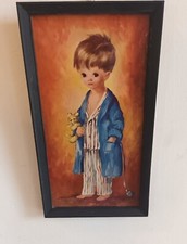 Vintage Wide Eyed Child  Dallas Simpson Painting Print