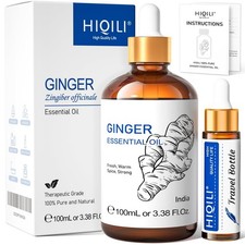 HIQILI Pure Ginger Essential Oil for Lymphatic Drainage, Swelling Pain, Skin,...