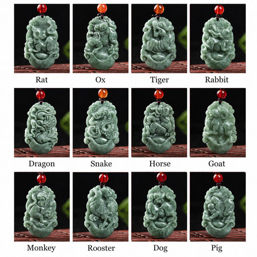 Chinese zodiac jade pendant - 12,