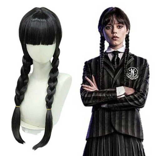Women black long braided wig - long,
