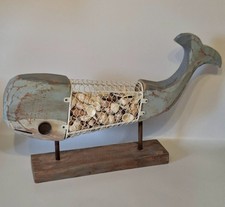 DISTRESSED DRIFTWOOD STYLE WHALE HAND PAINTED WITH REAL SEA SHELLS. 47