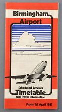 BIRMINGHAM AIRPORT TIMETABLE APRIL 1981 AIRLINE