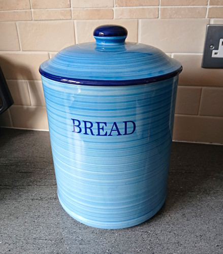 Blue ceramic bread - bin, round