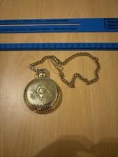 Masonic Freemasons Compass H Gold Colour Pocket Watch & Chain Non Running