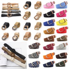 Elastic Webbing Weave Belt Mens Ladies Leather Trim Canvas Jeans Stretch Braided