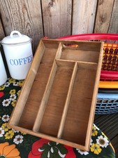 VINTAGE WOODEN CUTLERY TRAY DRAW TIDY ORGANISER RETRO KITCHENALIA PROP