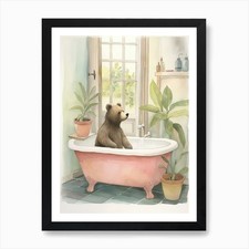 Teddy Bear Painting On A Bathtub Wa Framed Wall Art Poster Canvas Print Picture