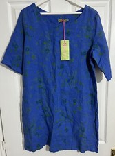 N Willow Dress Blue & Green Size Medium / Large 100% Linen Short