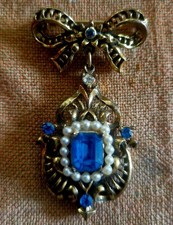 Antique Gold Tone Paste Brooch Vintage Victorian Costume Jewellery