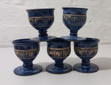 Vintage 5 Bentham Hand Thrown Blue Glazed Studio Pottery Wine Goblets 70s/80s