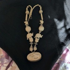 Vintage Hand Carved Elephants Statement Necklace